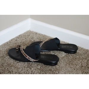 Black Sandals with Leopard Strap